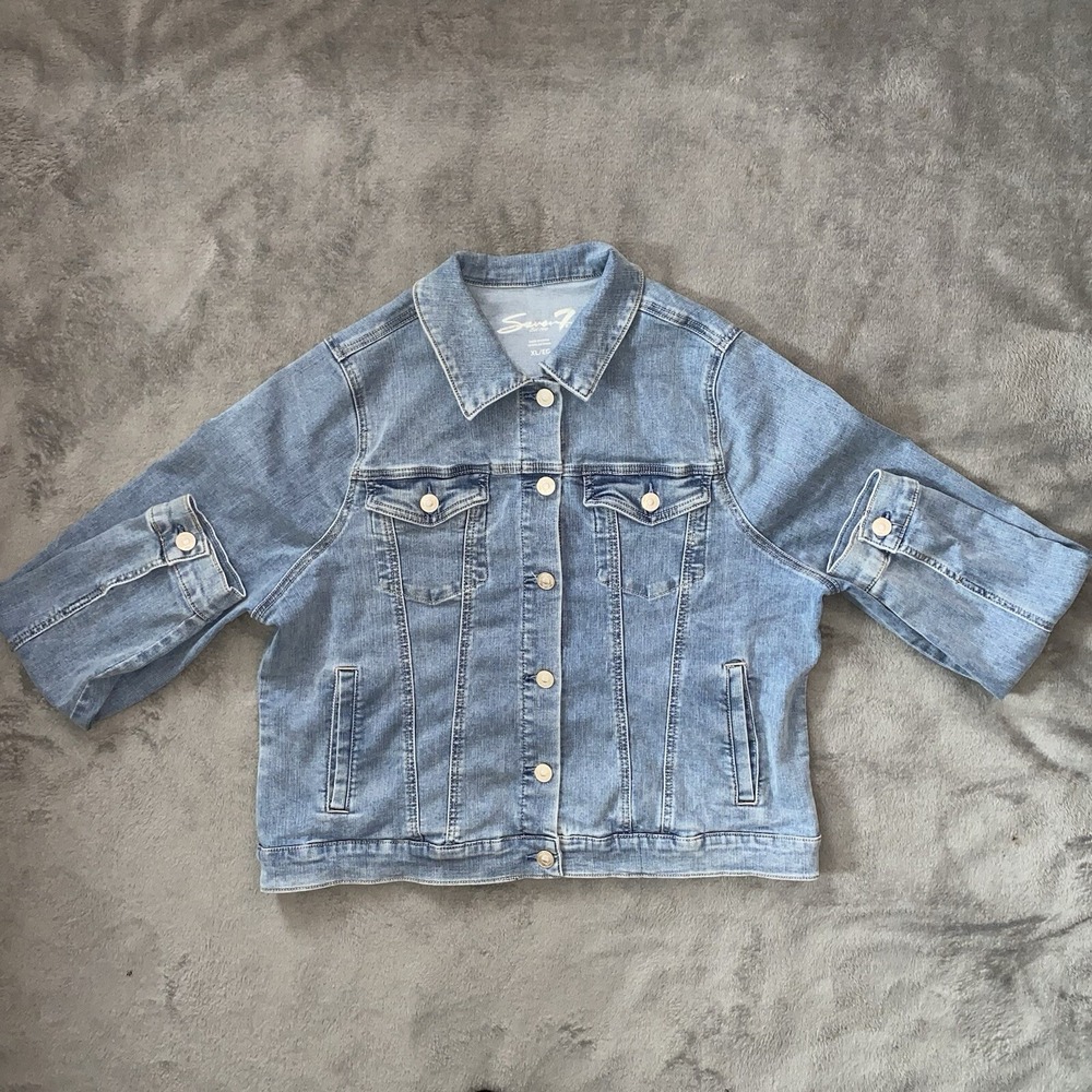 Seven7‎ Jean Jacket Est 1964 Womens XL EG Denim Blue Button Front Regular NWOT